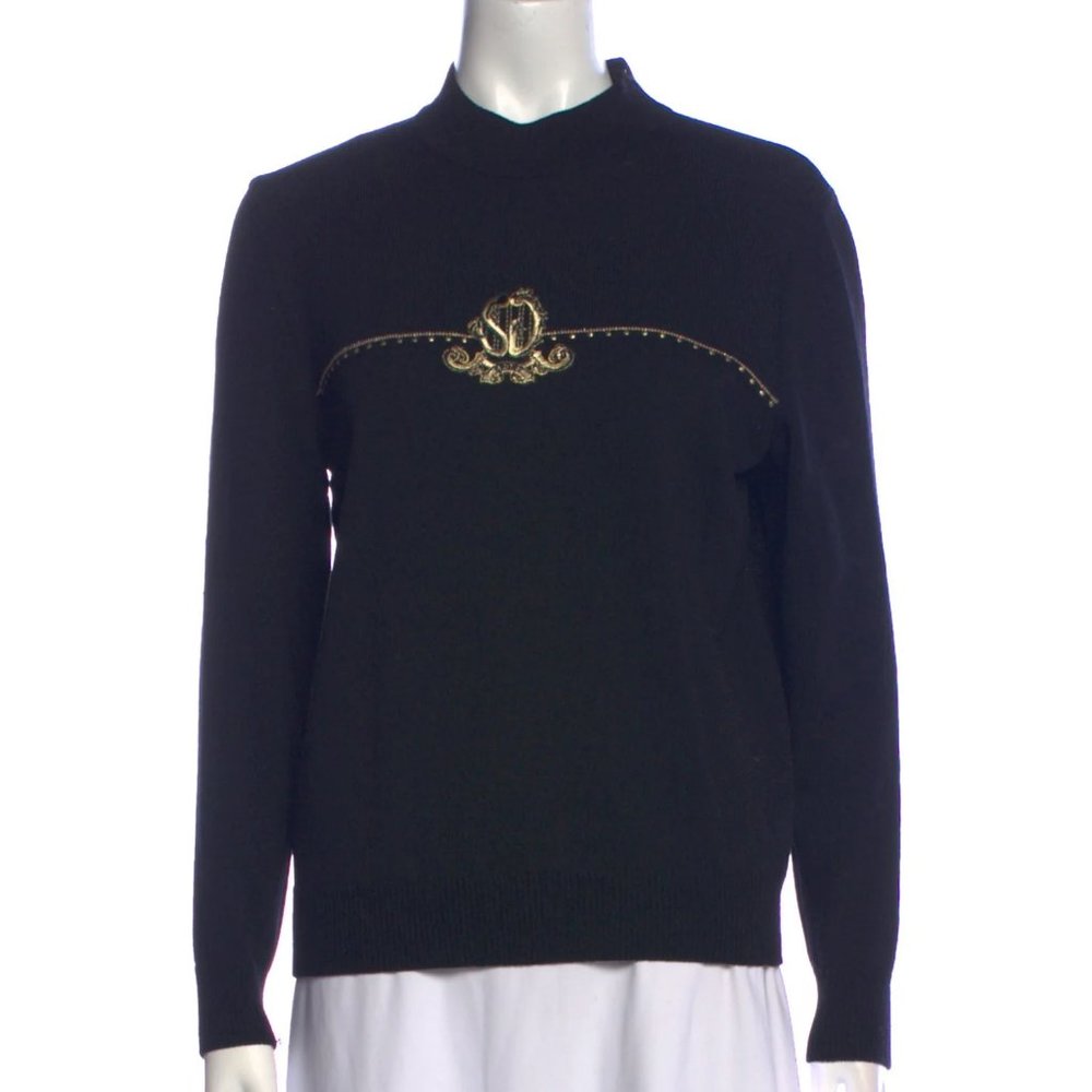 Vintage new St. John Sport mock neck knit boxy embroidered cropped sweatshirt